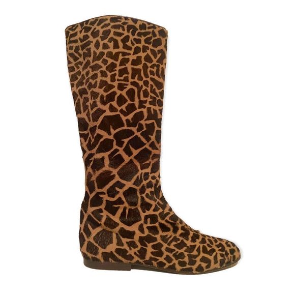 VINTAGE MISS MAUD PARIS Giraffe Print Hair Calf Knee High Boots, Size 7.5 - Picture 1 of 6